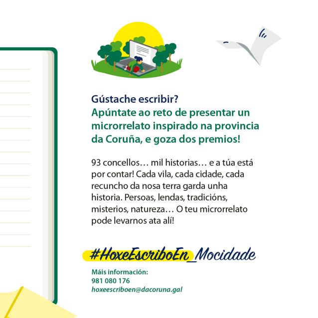 A Deputación da Coruña lanza unha edición do seu concurso de microrrelatos #HoxeEscriboEn para a mocidade